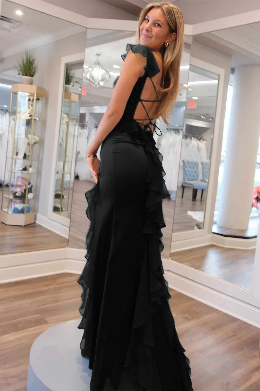 Green Mermaid Straps Scoop Pleated High Slit Long Prom Formal Dress