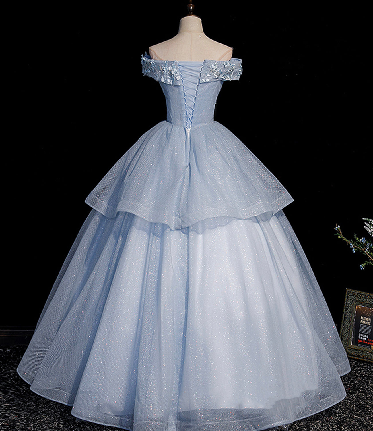 Blue tulle lace long ball gown dress formal dresses 10475
