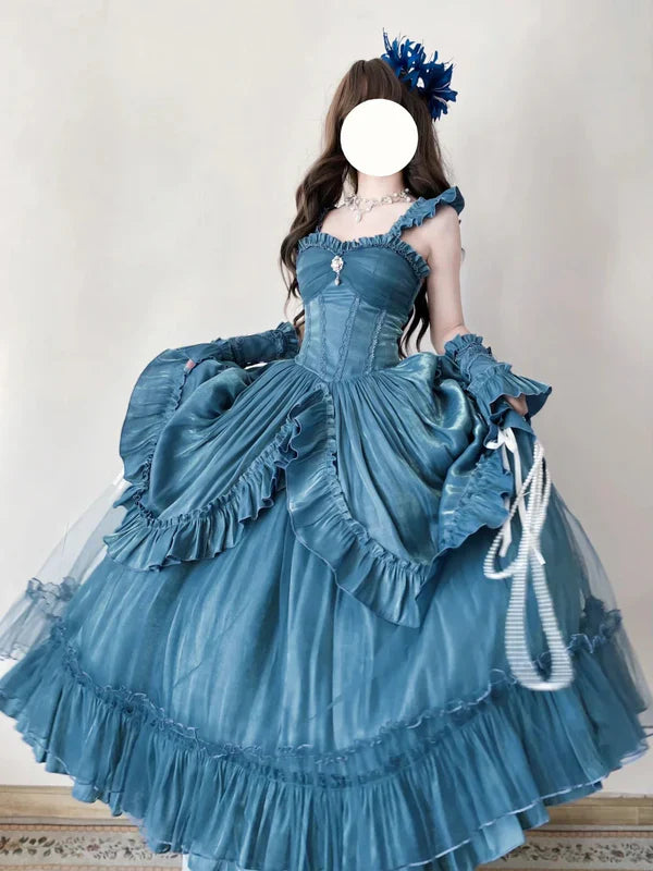 Light Blue/Purple/Dark Blue Mysterious Vintage Fashion Elegant Long Satin Floor Length Ball Gown Evening Dress Party Dress gh4250