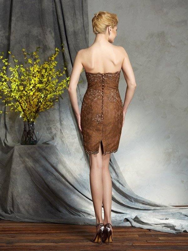 Sheath/Column Strapless Lace Sleeveless Short Lace Mother of the Bride Dresses - RongMoon