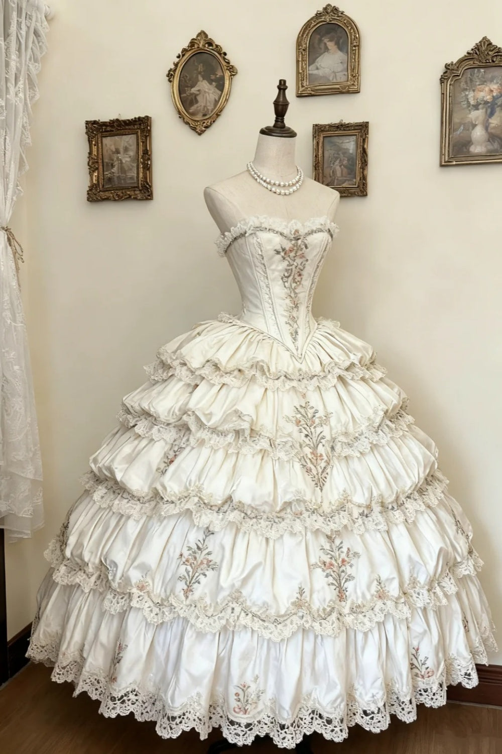 girlhomeshops-Long Tulle Lace Retro Classic Dream Lolita Wedding Dress Palace Lolita Dress Floral Ball Gown gh5938