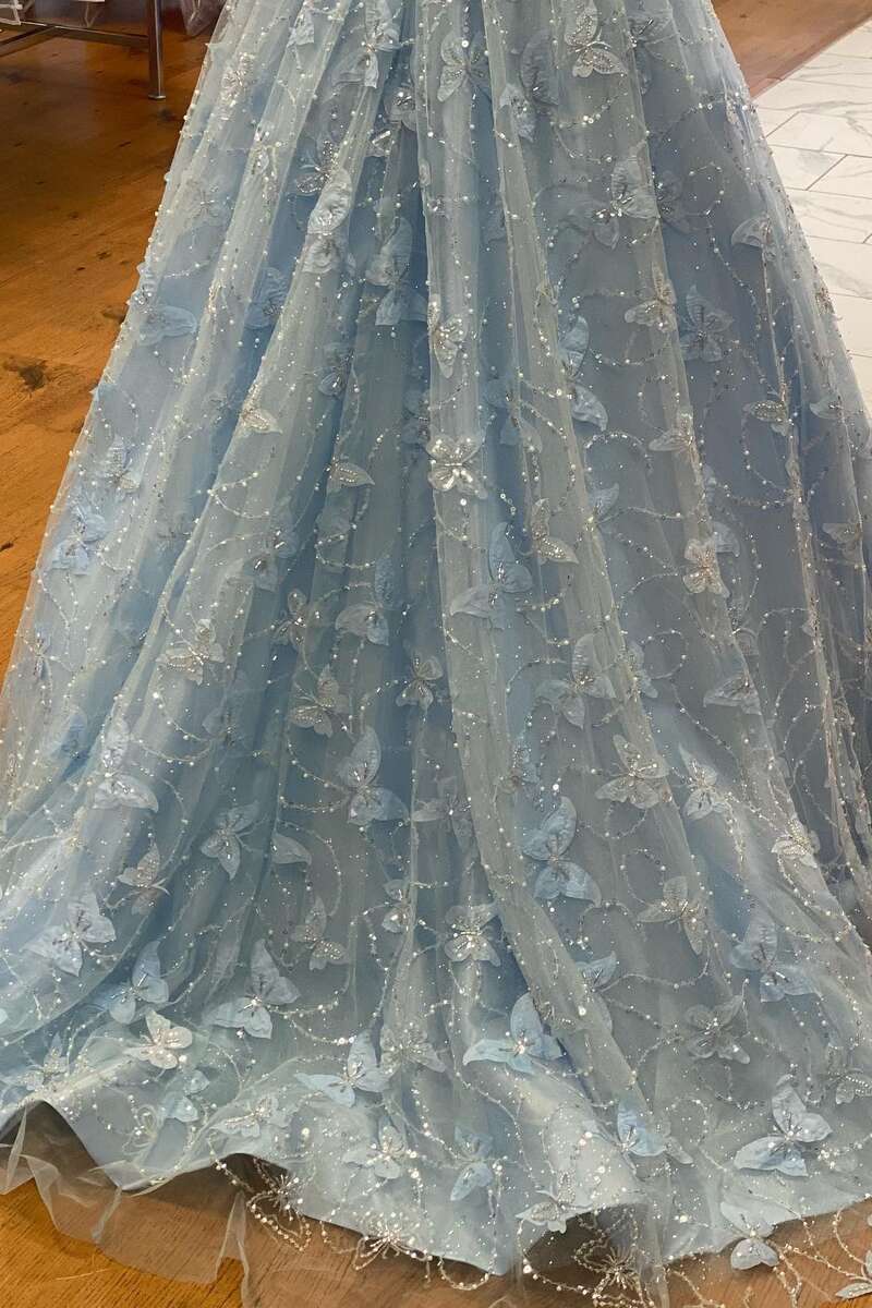 Light Blue Sweetheart Off-the-Shoulder A-line Prom Dress