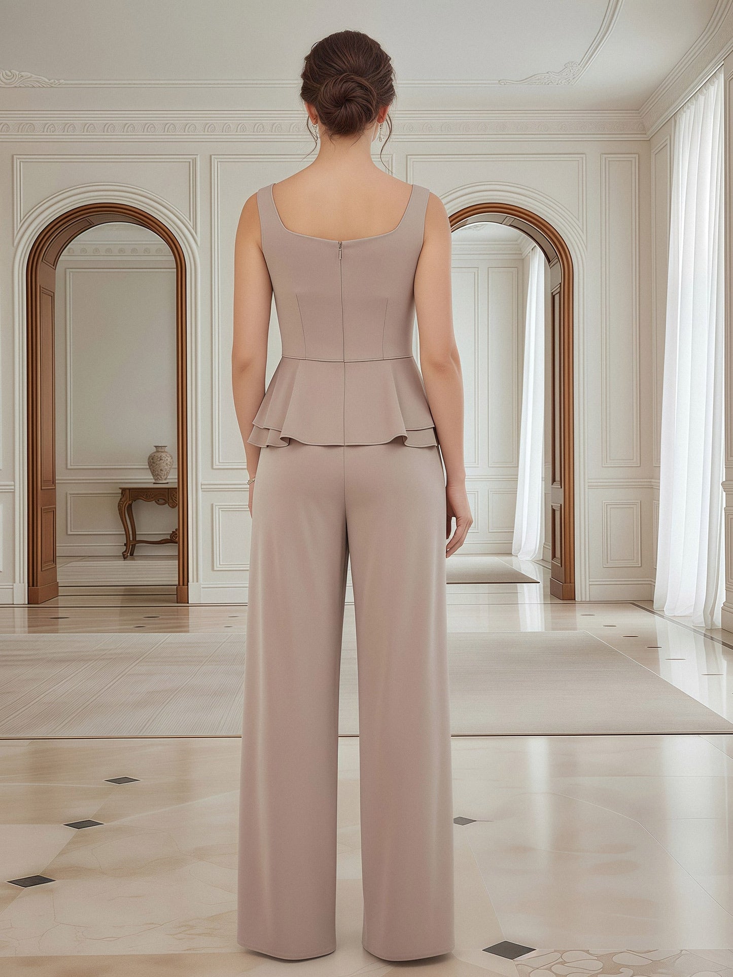 Three-Piece Formal Pantsuit with Wide-Leg Trousers Dusk