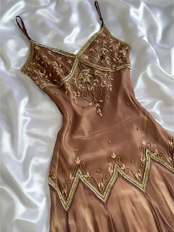 Vintage Embroidery Chiffon Spaghetti Strap Homecoming Dress Party Dress Cocktail Dress HZ1024