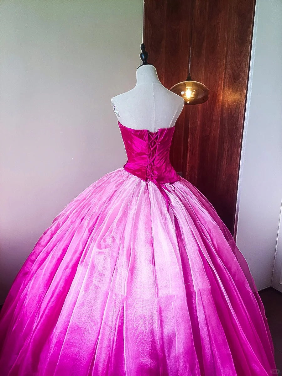 Girlhomeshops-Pink Fashion Beaded Ombre Long Tulle Floor-Length Ball Gown gh5301