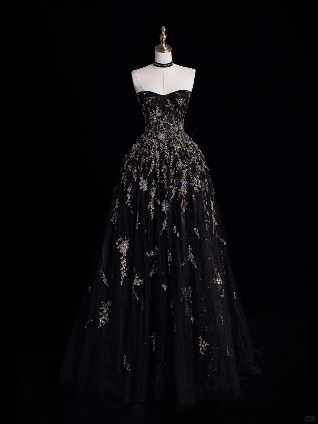 Black gorgeous shining elegant long sequined tulle floor-length ball gown evening gown high-end dress gh4379