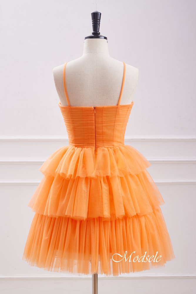 Halter Orange Layers A-line Homecoming Dress