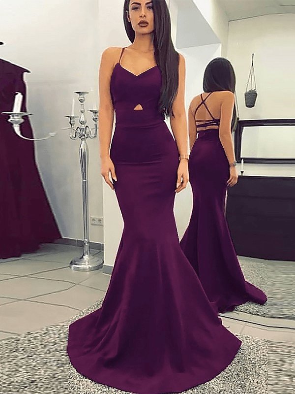 Mermaid Spaghetti Straps Sleeveless Sweep/Brush Train With Ruched Jersey Dresses - RongMoon