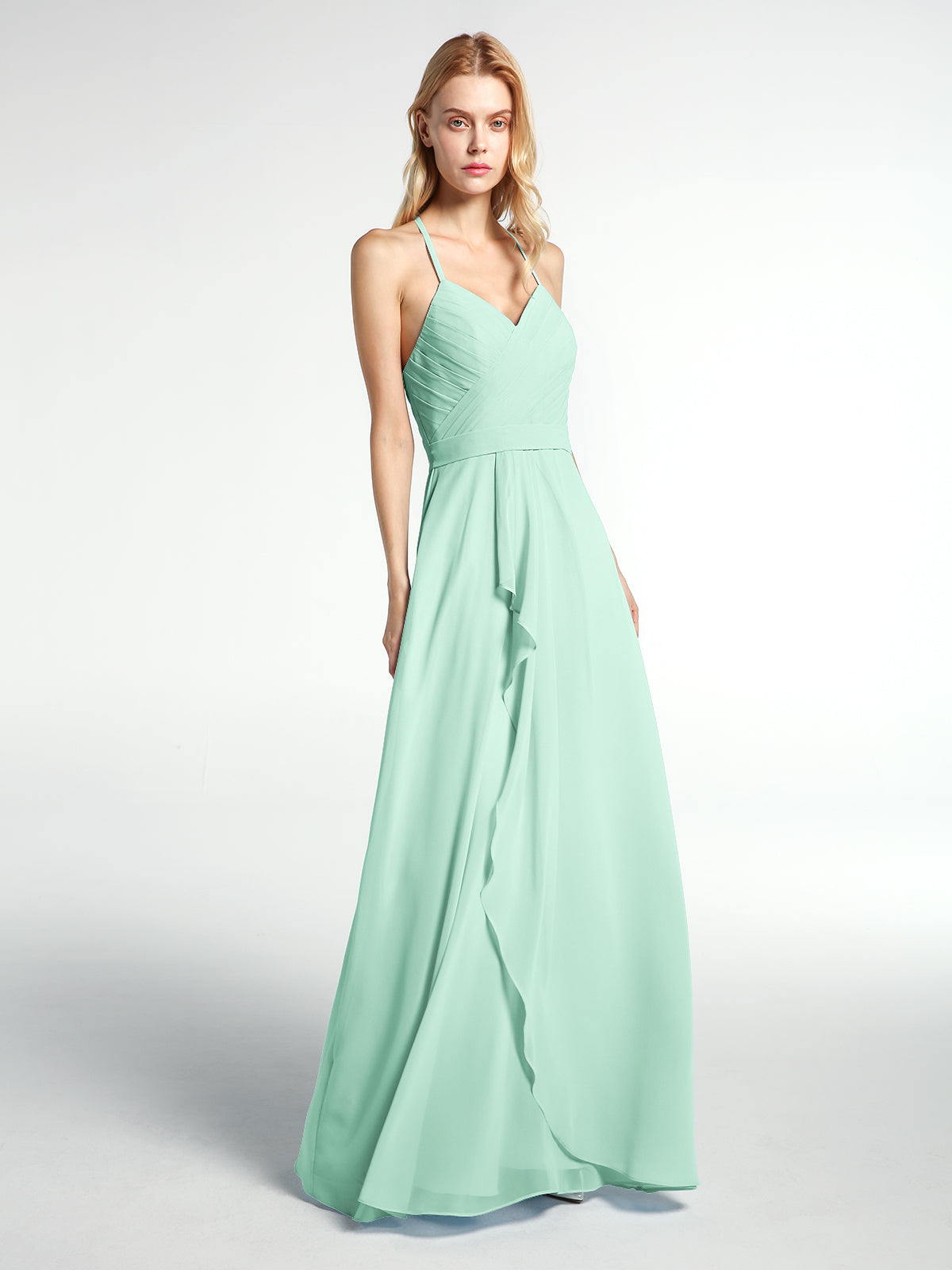 Spaghetti Strap Elegant Bridesmaid Dress with V-neck Mint Green