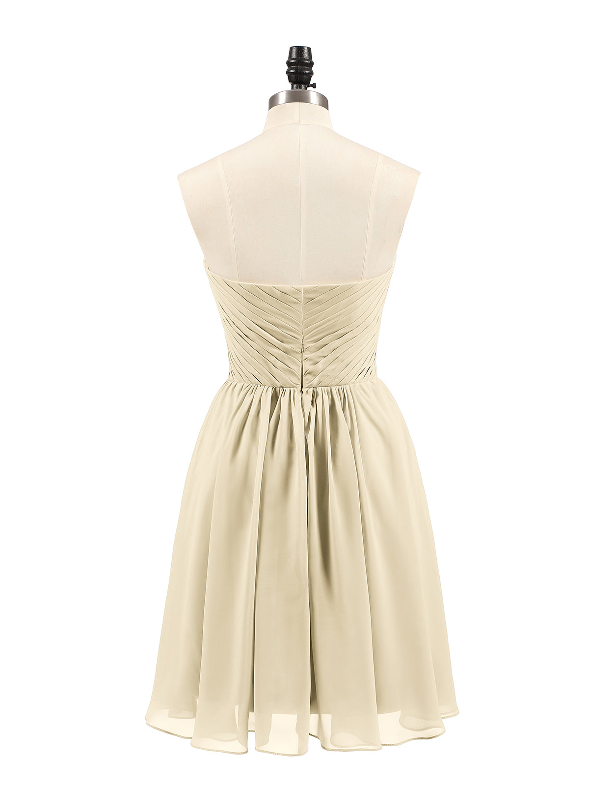 Strapless Short Chiffon Dress with Sweetheart Neck Champagne