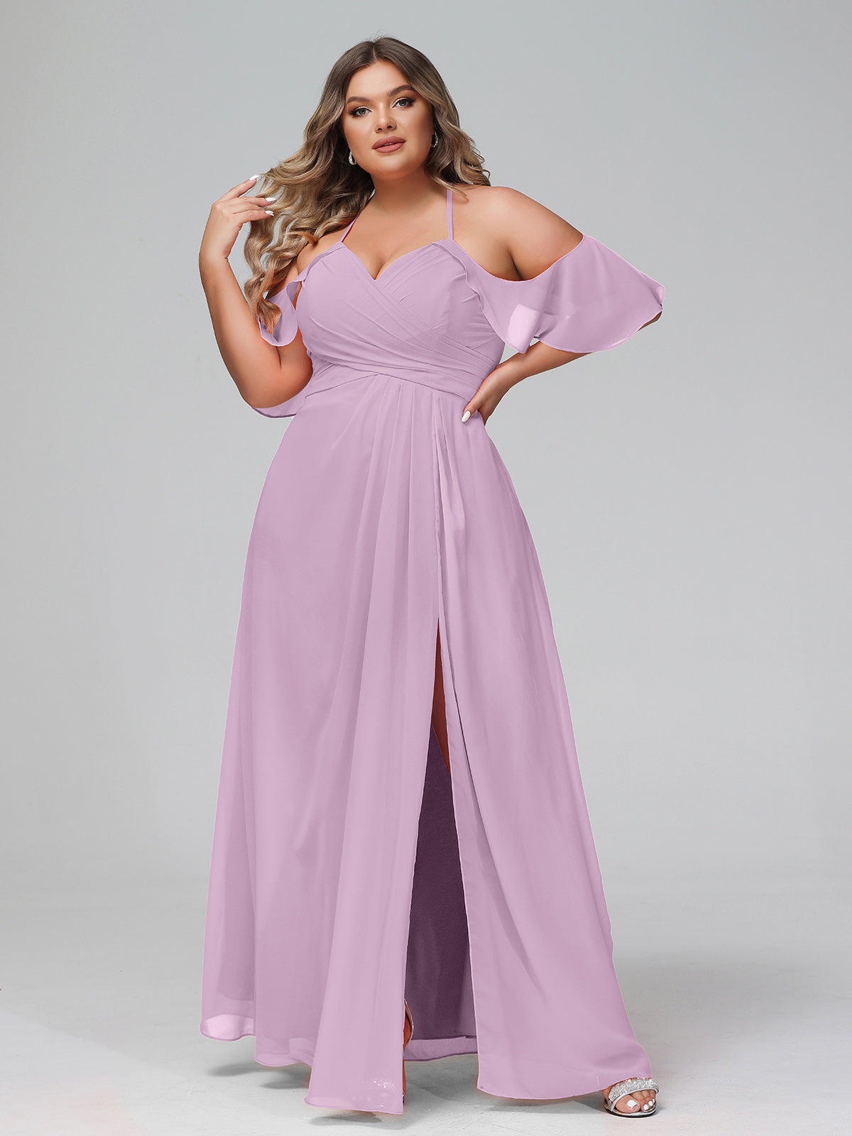 Spaghetti Strap Empire Ruffle Trimmed Sleeves Dress Wisteria