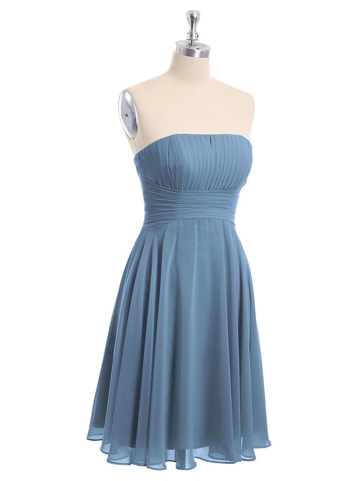 Strapless Chiffon Knee Length Bridesmaid Dress Slate Blue