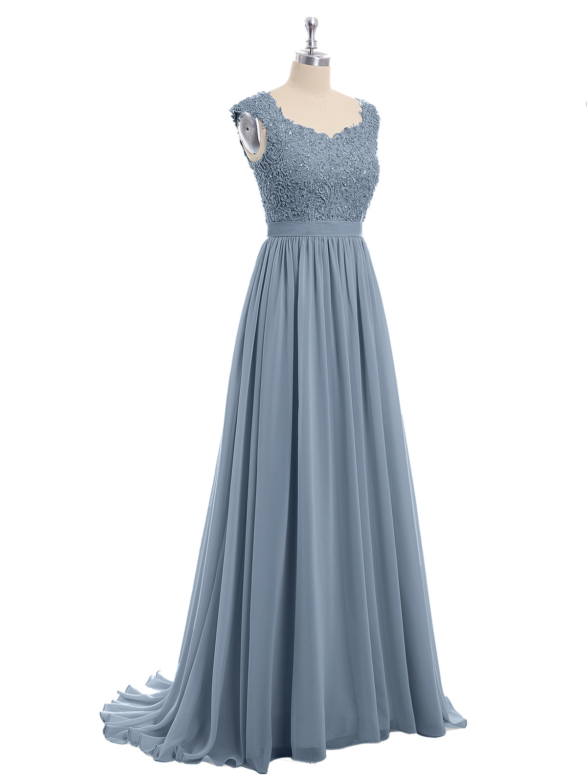 Appliqued and Beaded Dress with Sweetheart Neck Dusty Blue