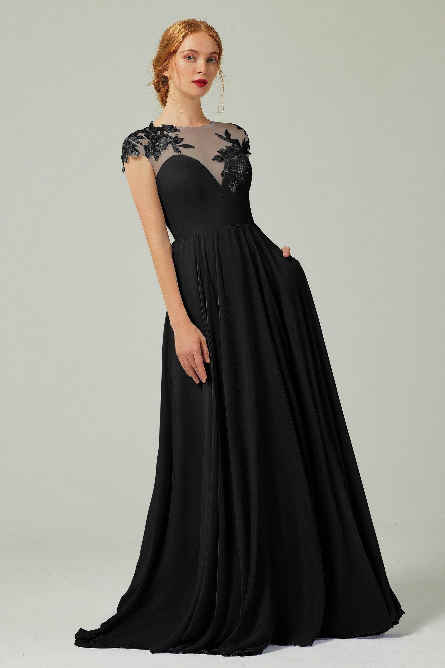 A-Line Sweep-BrushTrain Chiffon Bridesmaid Dress CB0248