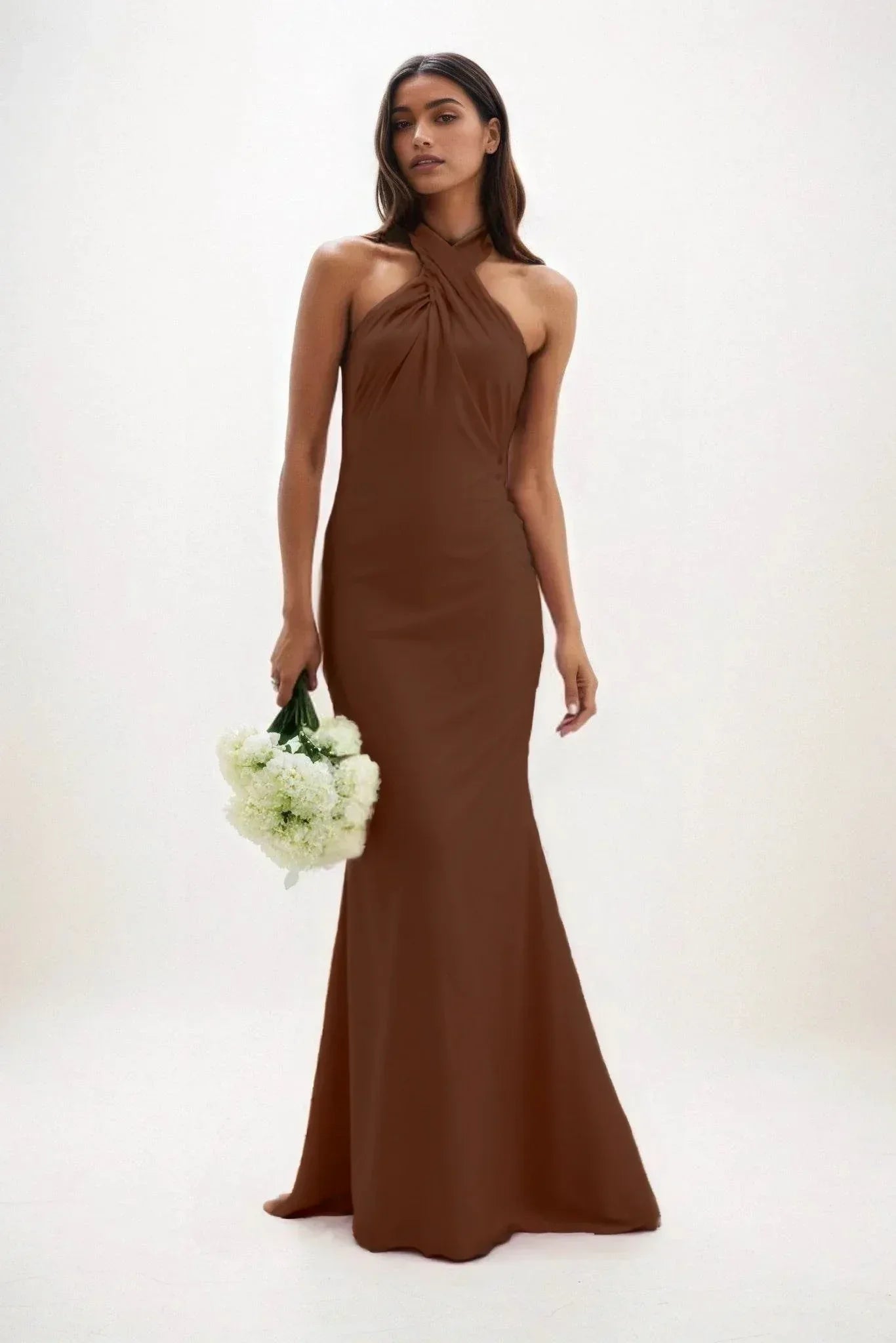 Sheath-Column Maxi Luxe Satin Bridesmaid Dress CB0837