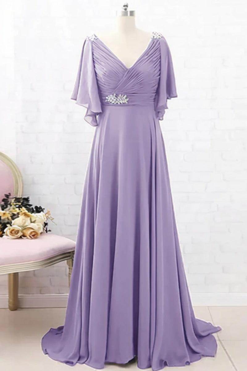 A-Line Sweep-Brush Train Chiffon Mother Dress CM0082