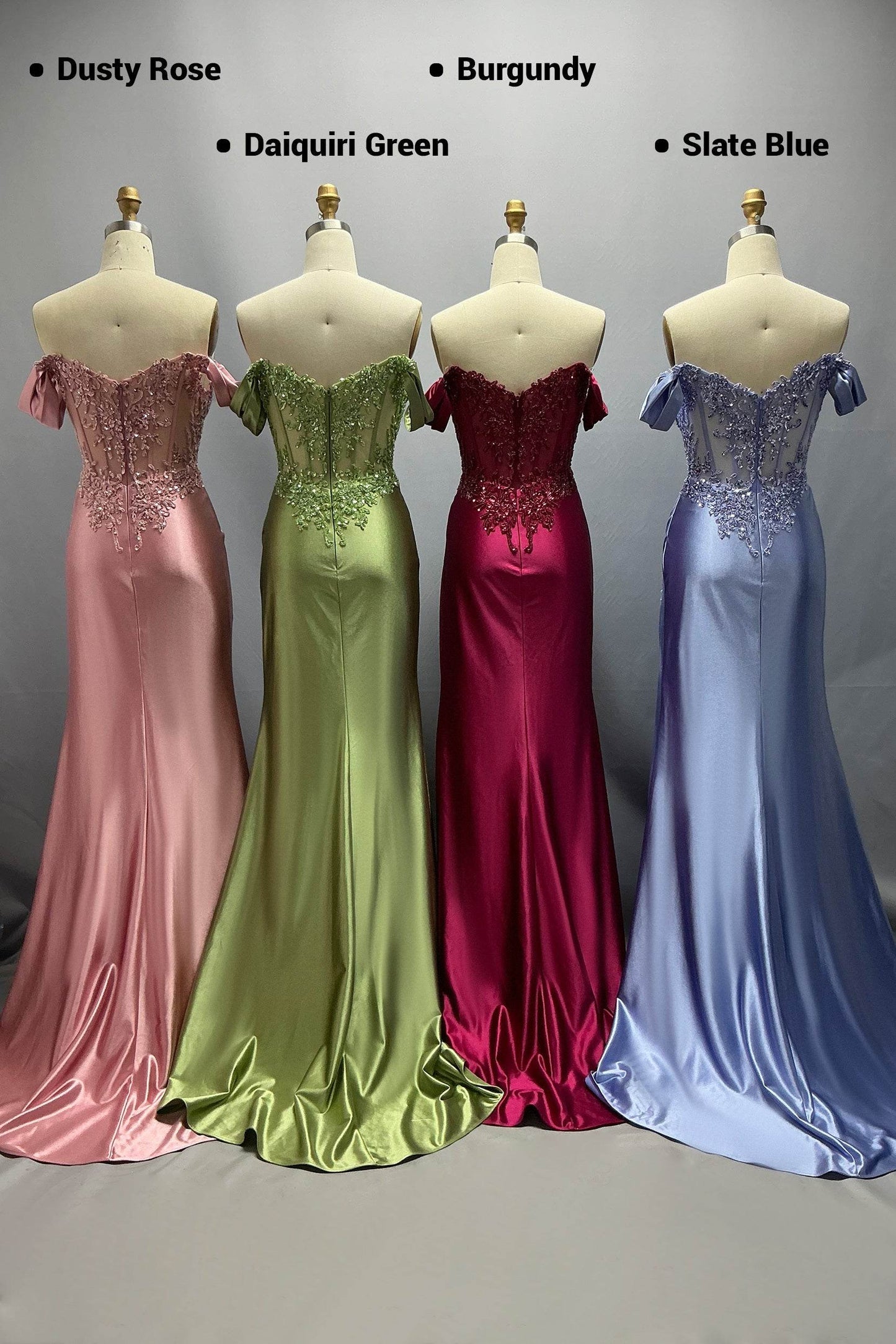 Sheath-Column Sweep-Brush Train Stretch Satin Prom Dress CS1052