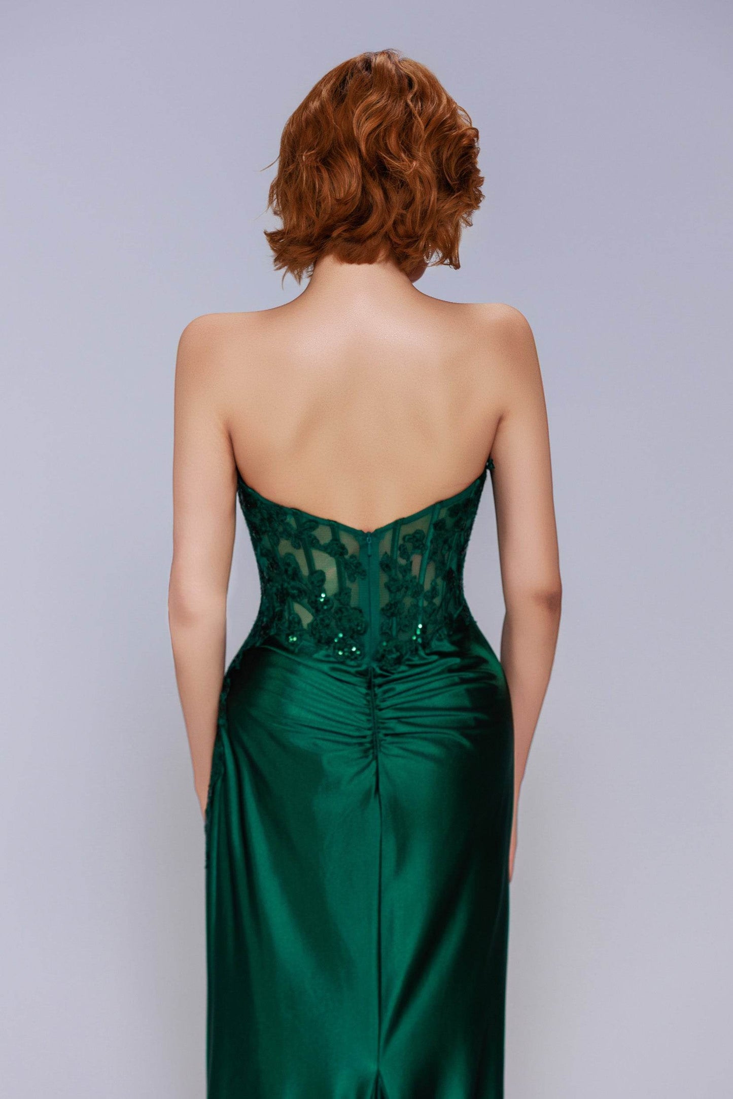 Sheath-Column Sweep-Brush Train Stretch Satin Prom Dress CS1056