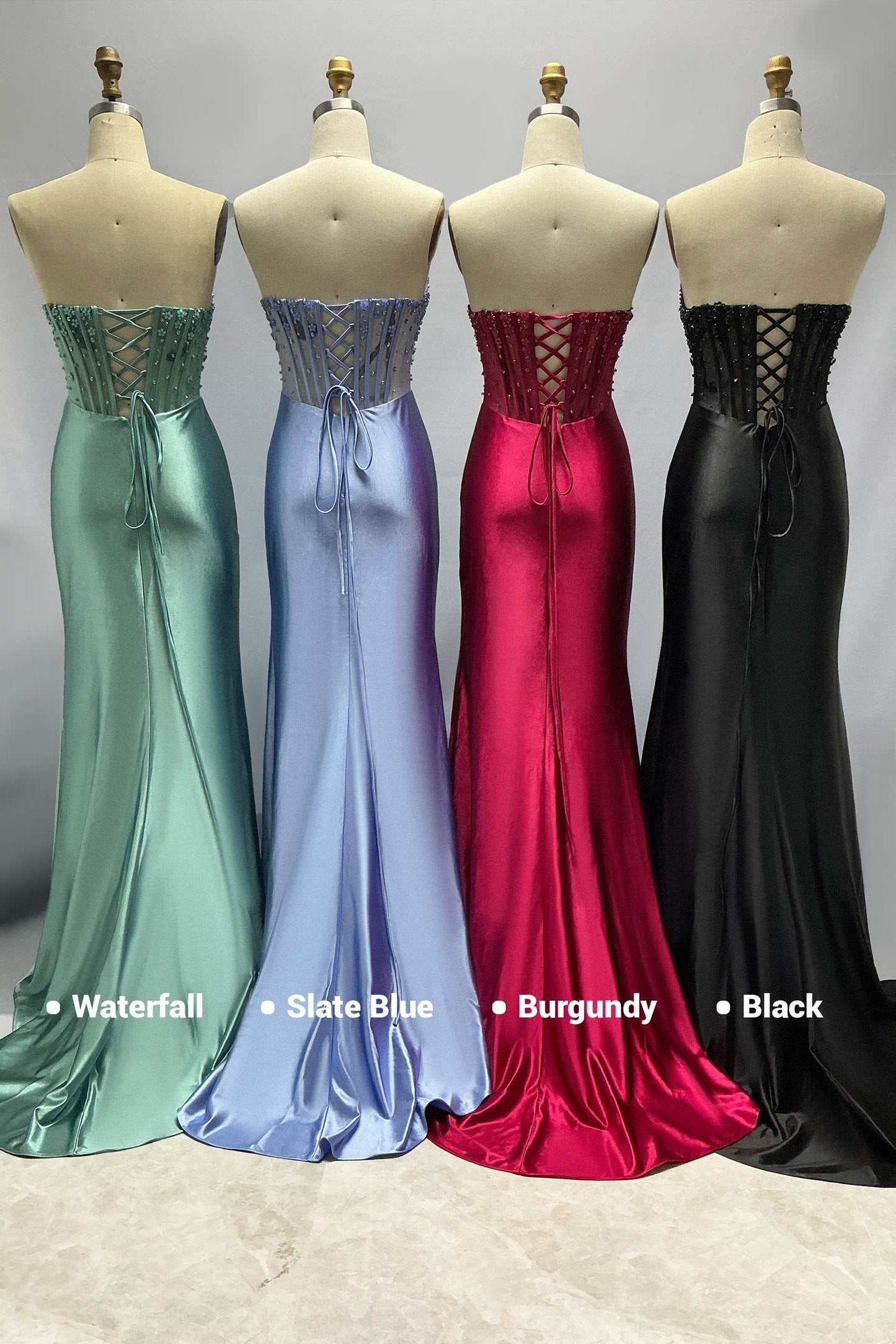 Sheath-Column Sweep-Brush Train Stretch Satin Prom Dress CS1063