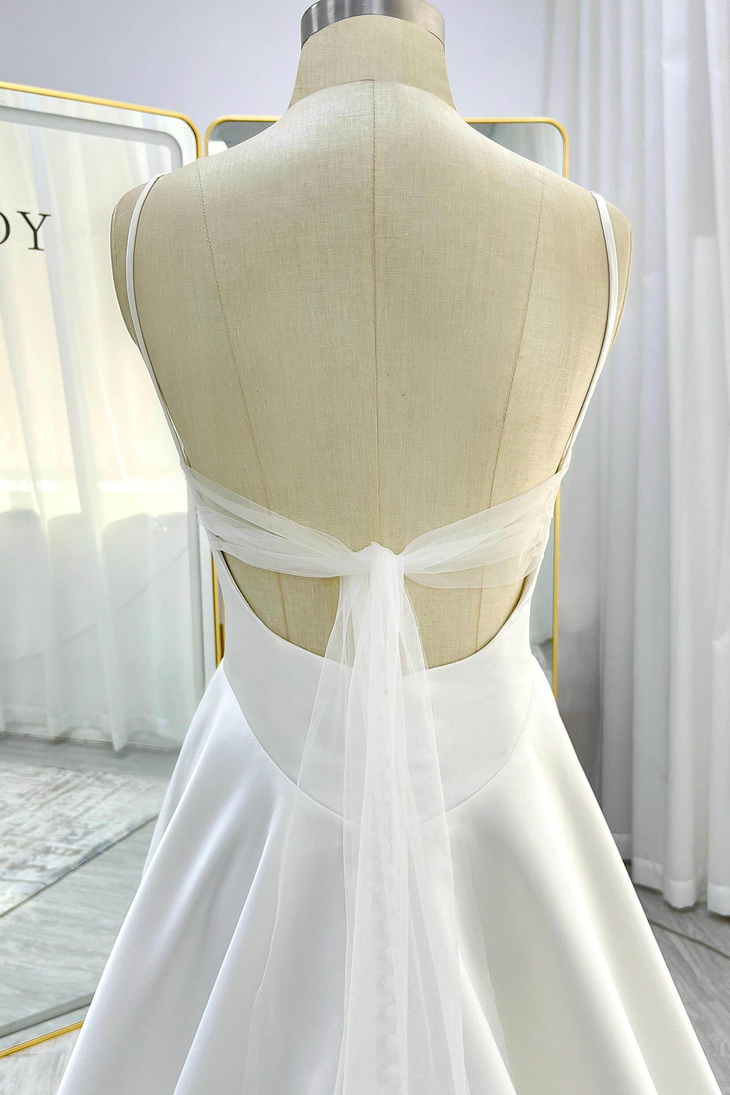 A-Line Court Train Satin Tulle Wedding Dress CW3336