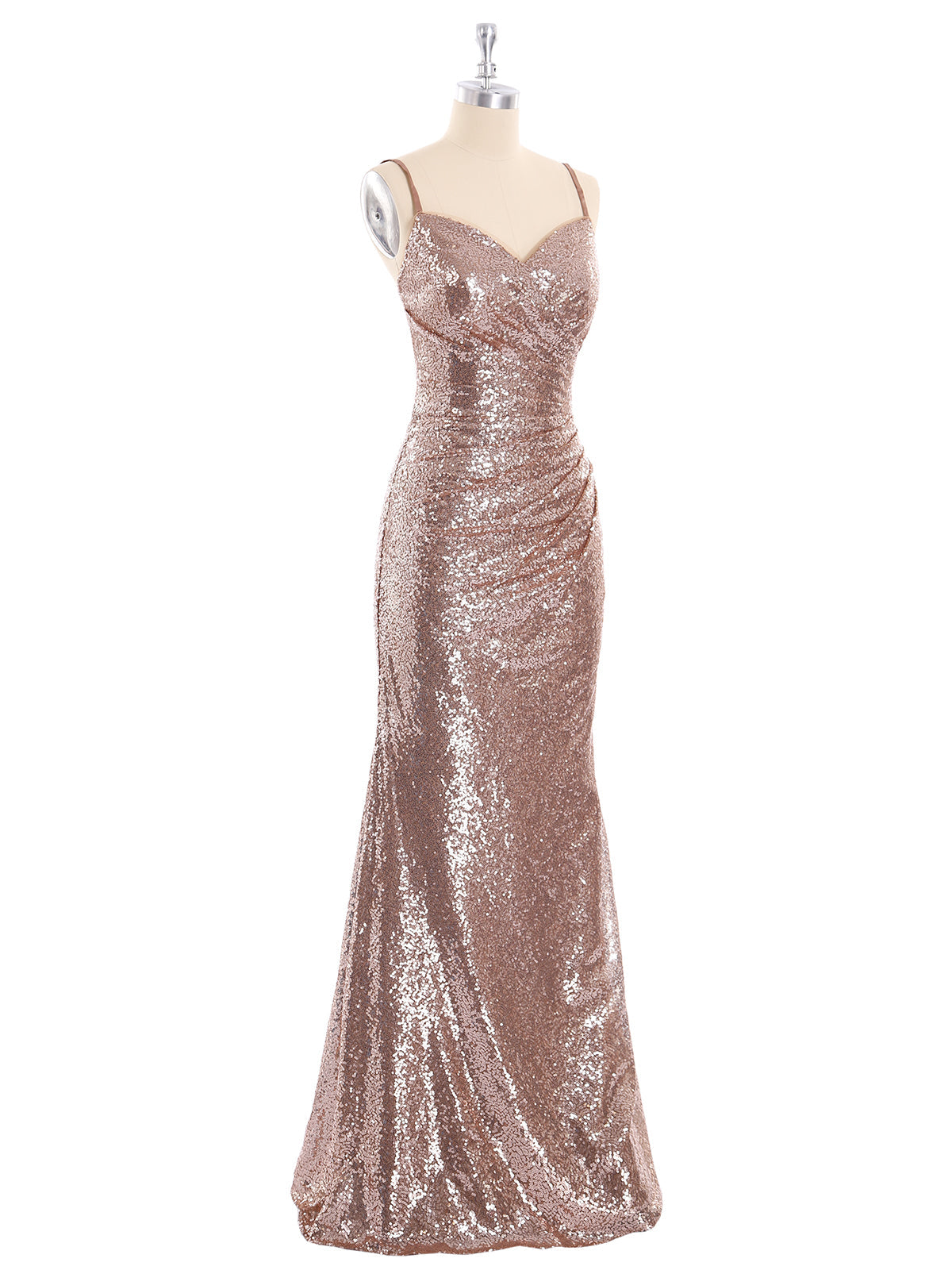 Spaghetti Strap Sequins Gown with Sweetheart Metallic Gold
