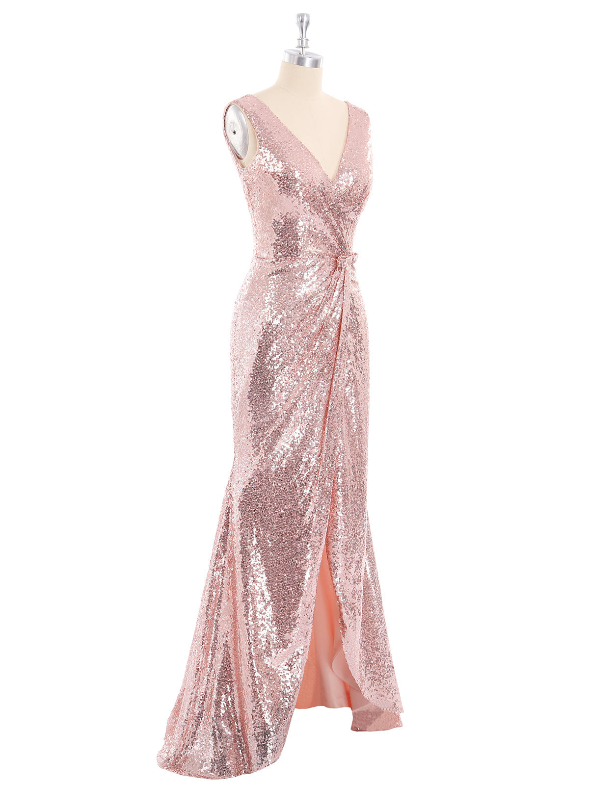 Short Front Long Back Sequins Dress Rose Gold
