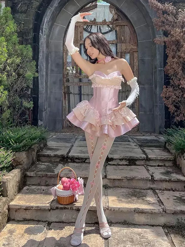 Unique Ball Gown Sweetheart Pink Satin Lace Short Formal 8th Grade Homecoming Dresses Middle School Cocktail Dress Hoco Outfits Inspo DH2604