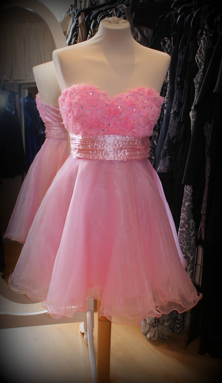 Modest A Line Sweetheart Light Pink Tulle Floral Formal Homecoming Dresses 8th Grad Dance Graduation Dress Short Hoco Dresses DH2605