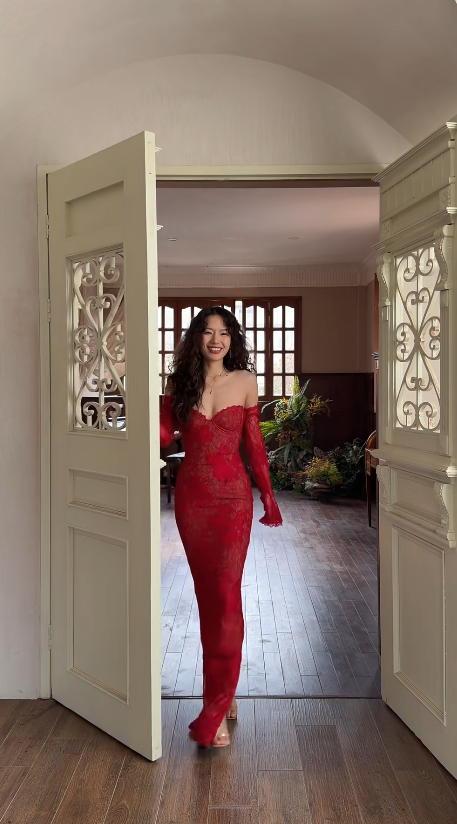 Chic Sheath Red Long Prom Dress Applique Chiffon Sweetheart Evening Dress DP04854
