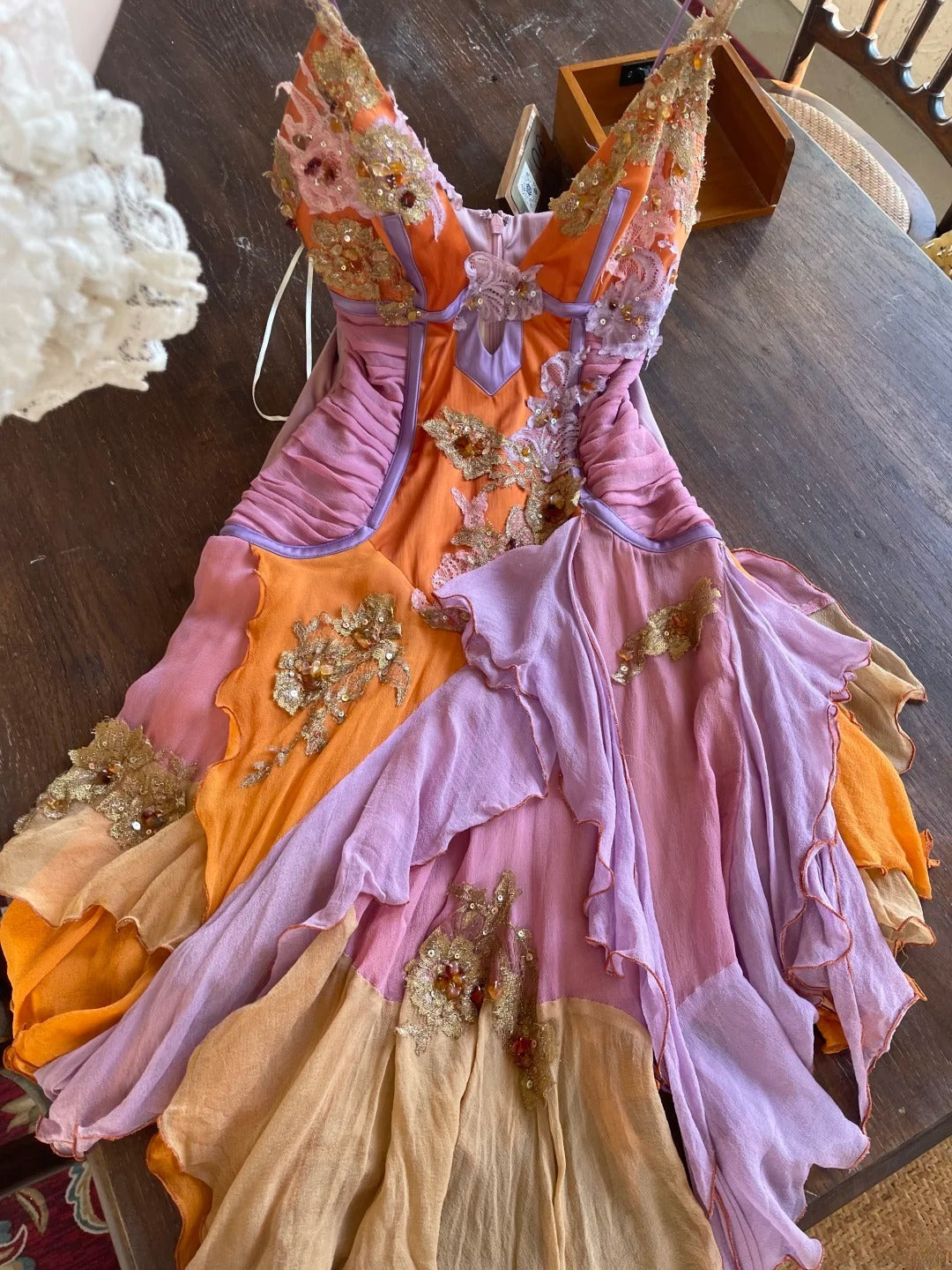 Chic Orange Short Prom Dresses Beaded Chiffon Sheath Evening Dress Spaghetti Straps Birthday Dress DP04913