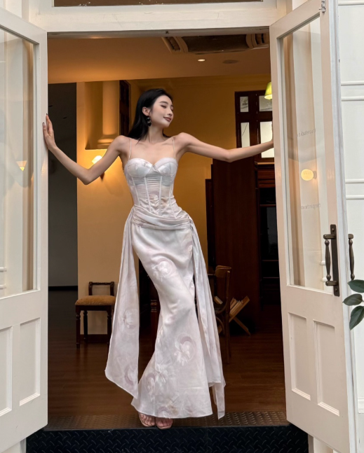 Elegant Spaghetti Straps Mermaid Chiffon Long Prom Dresses, White Evening Dresses DP3107