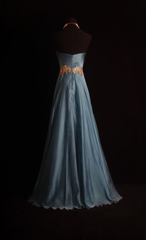 Vintage Sweetheart Neck Sheath Long Prom Dresses Chiffon Pleated Blue Evening Dress Sleeveless Formal Dresses DP3681