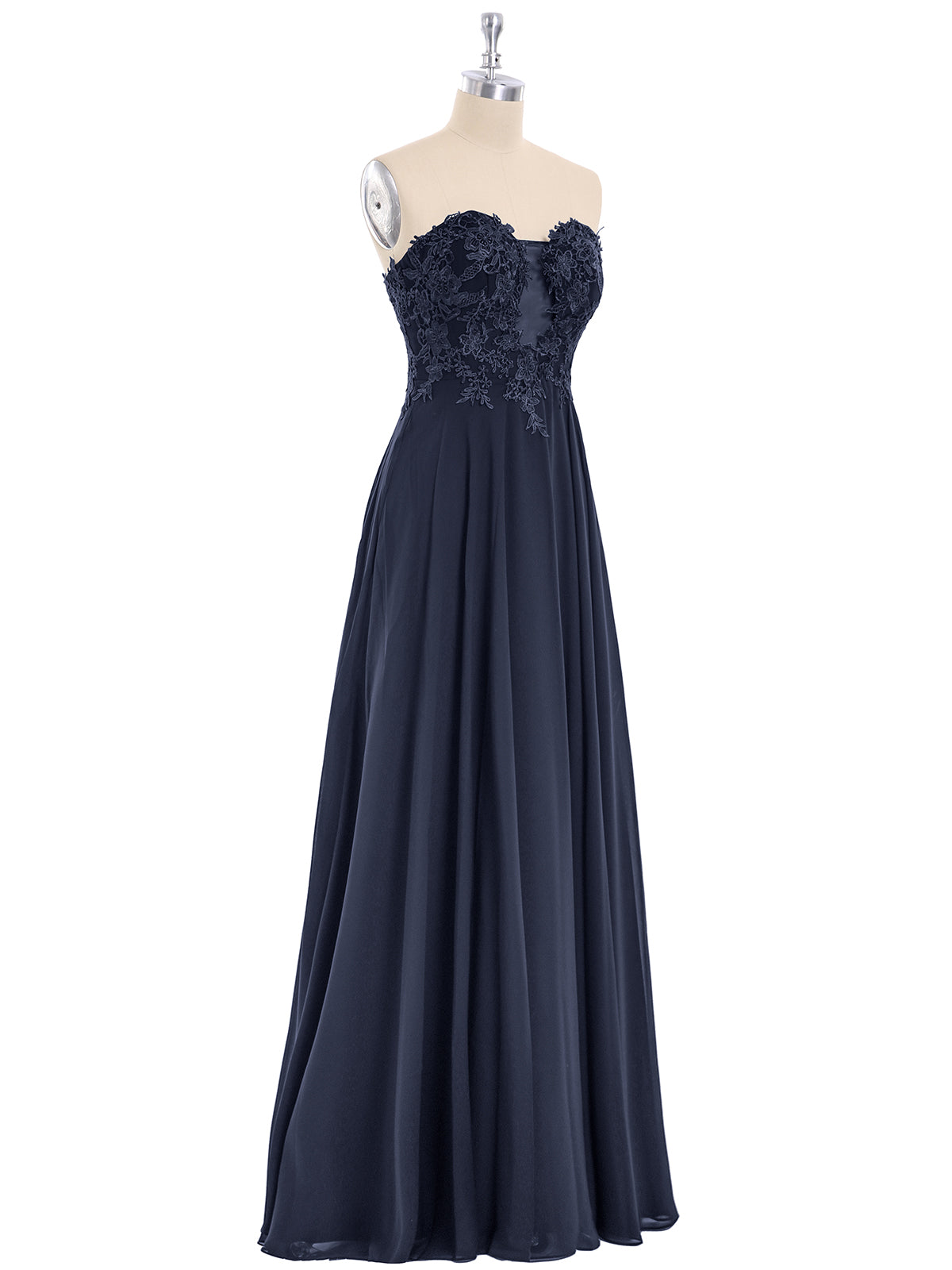 Strapless Chiffon with Appliqued Gown Dark Navy
