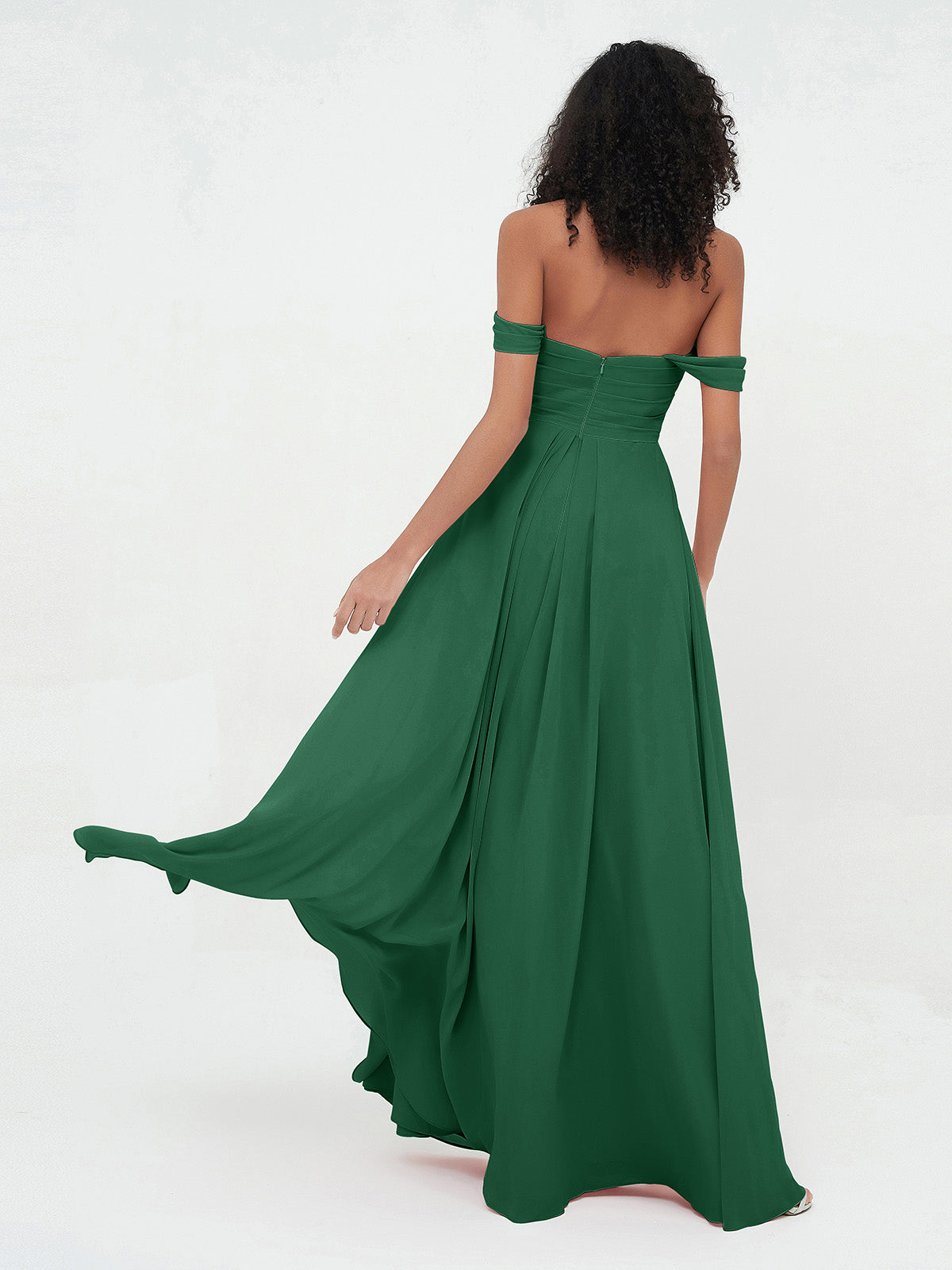 Off Shoulder Empire Dresses with Sweetheart Neck Dark Green