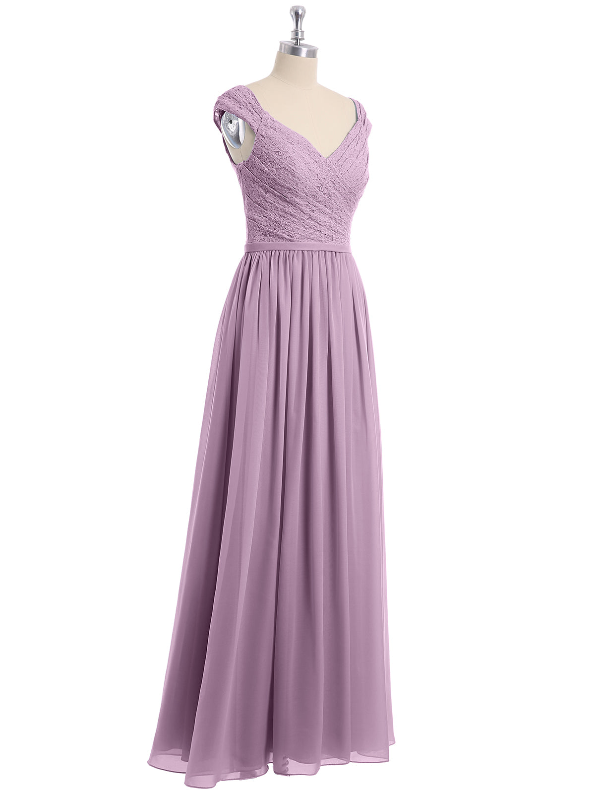 Lace Top Chiffon Bottom Dress with Cap Sleeves Wisteria