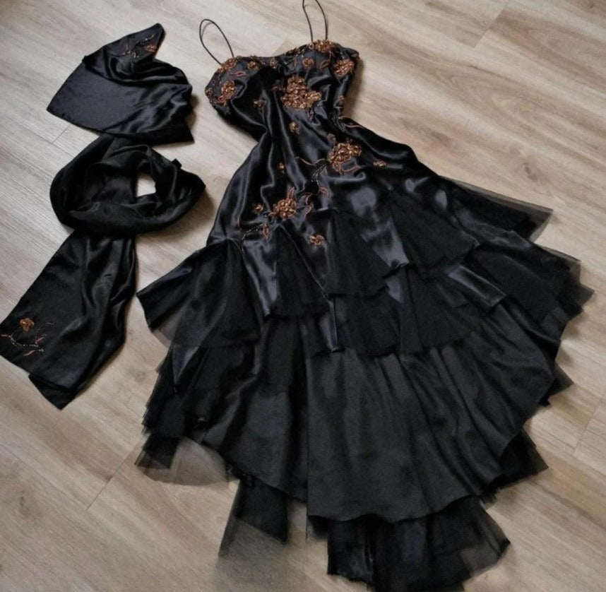 Gorgeous A-line Pink Spaghetti Strap Satin Applique Retro Prom Dress Birthday Party Dress ED01528