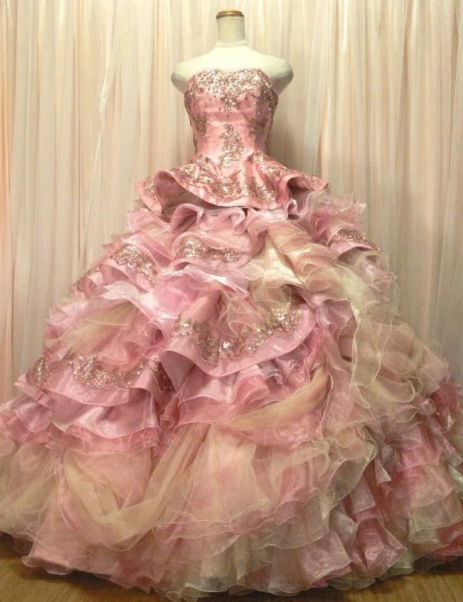 Sweet A-Line Strapless Satin Tulle Sequined Wedding Dress Beaded Diamond Long Ball Gown ED01585