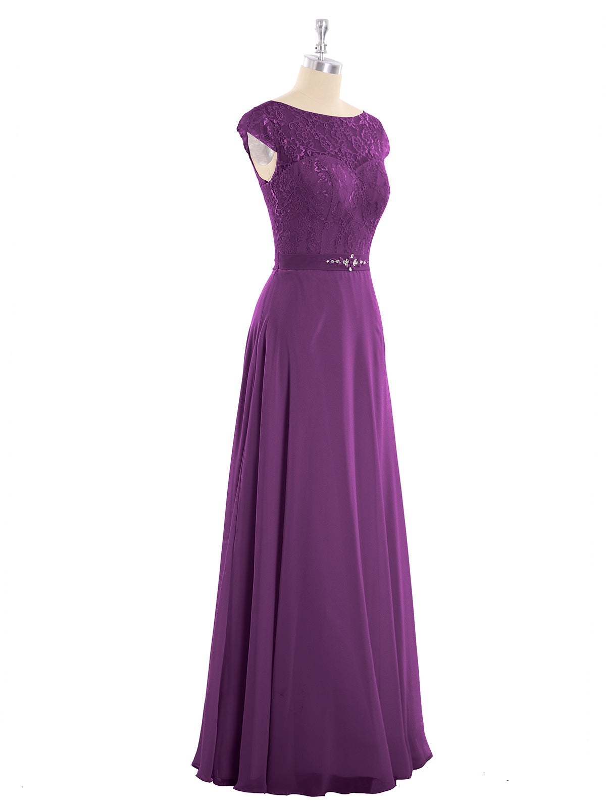 Cap Sleeves Chiffon Dress with Sash Grape