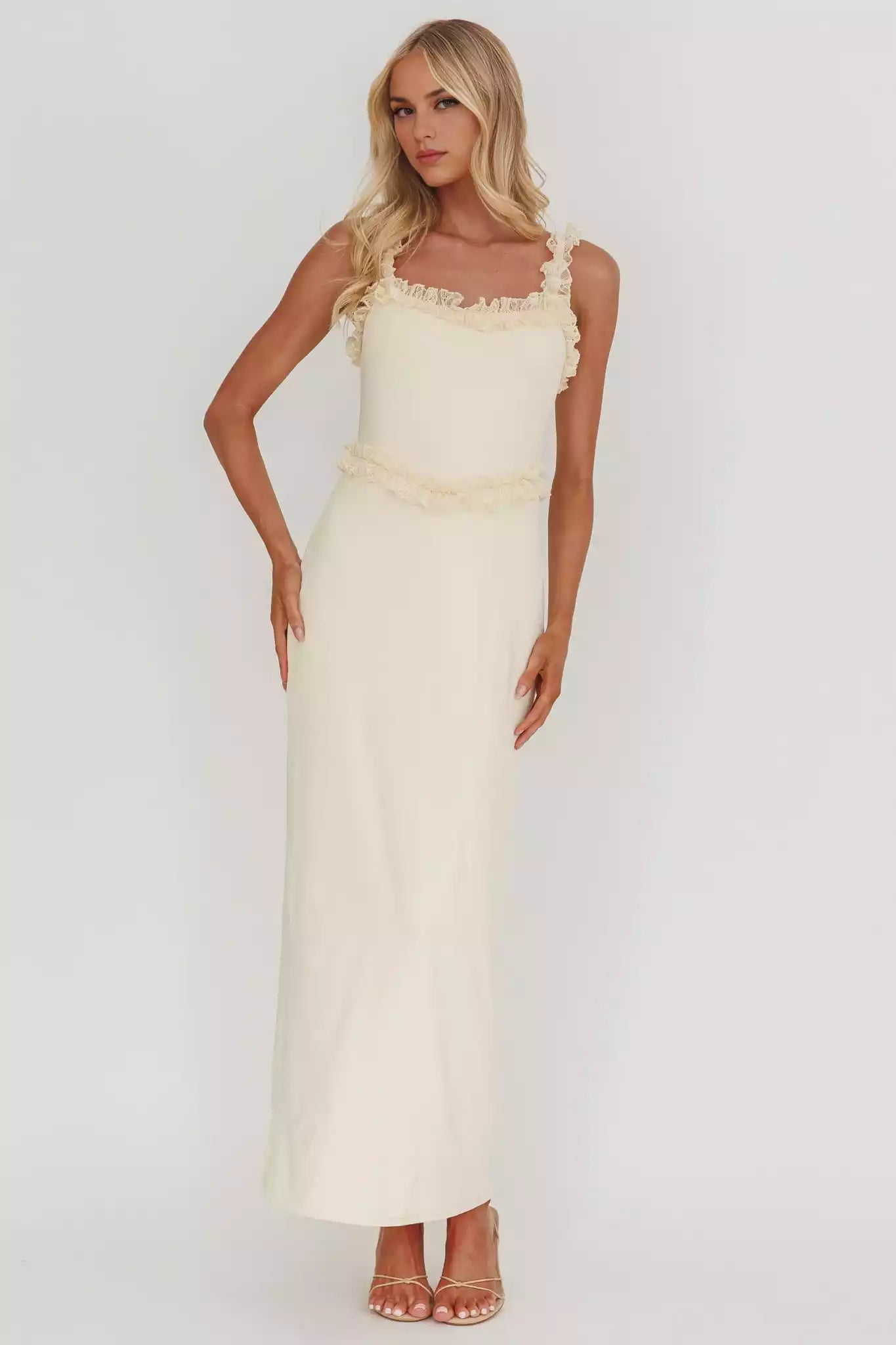 Enchanting Ruffle Lace Edge Lining Lace Ruffle Edge Side Zipper Prom Dresses