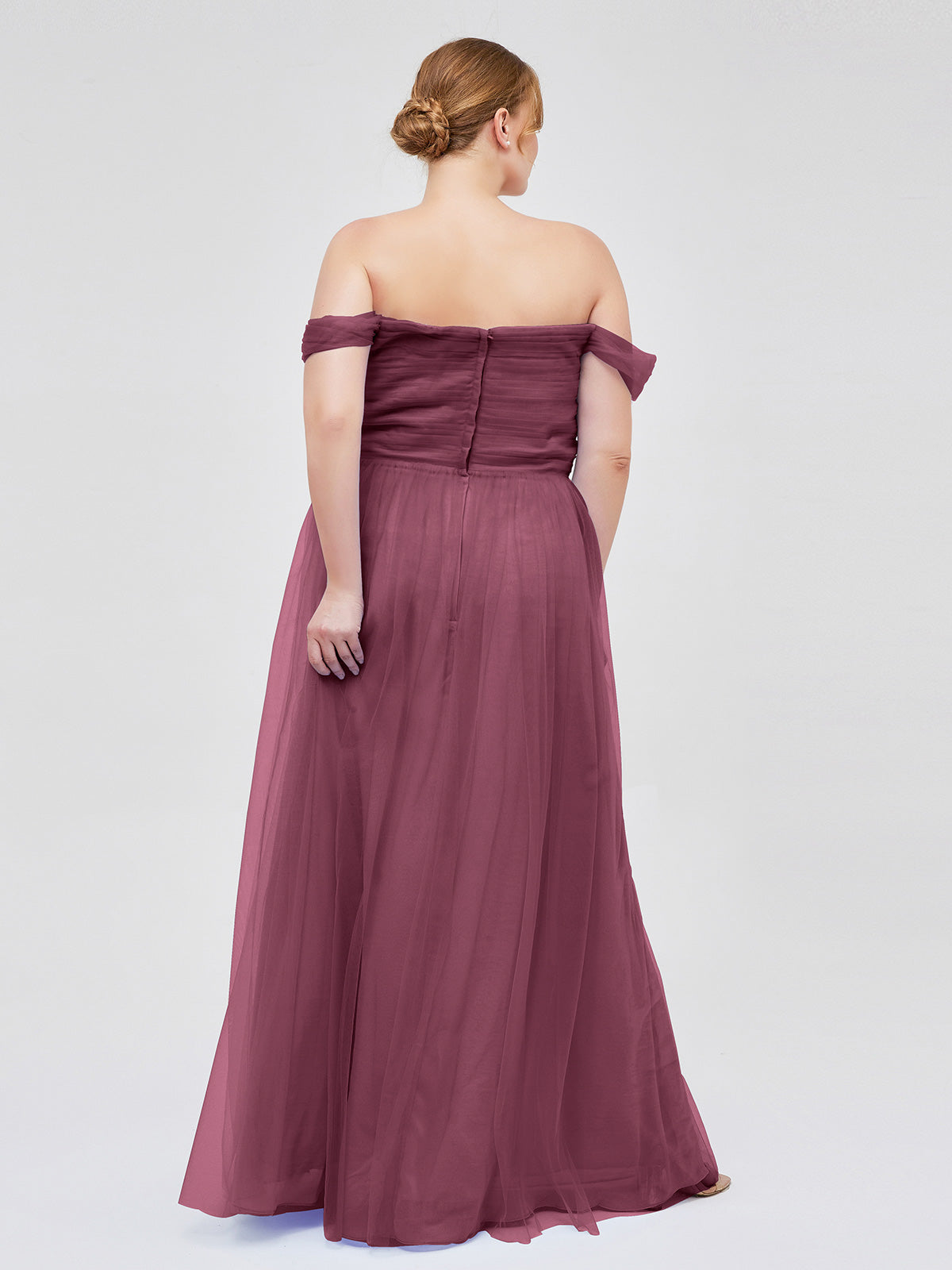 Off the Shoulder Sweetheart Neck Tulle Dress Mulberry