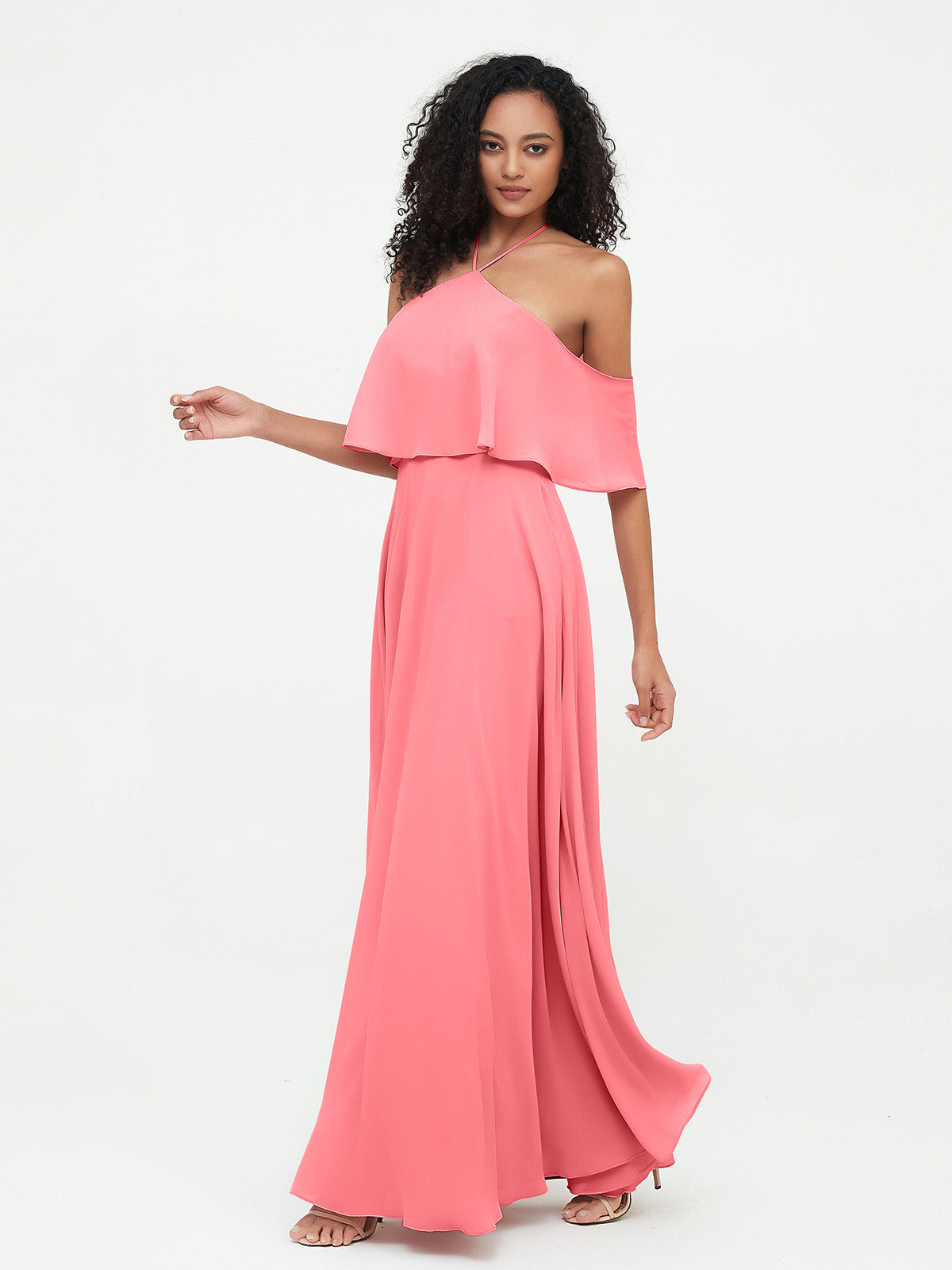 Halter Off the Shoulder Max Dresses with Pockets-Watermelon