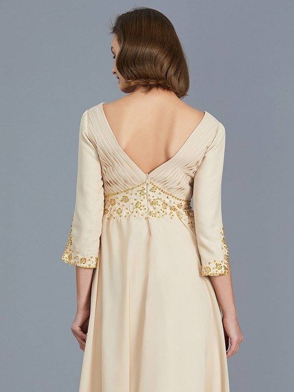 A-Line/Princess V-neck Ruffles Chiffon Floor-Length Mother of the Bride Dresses - RongMoon