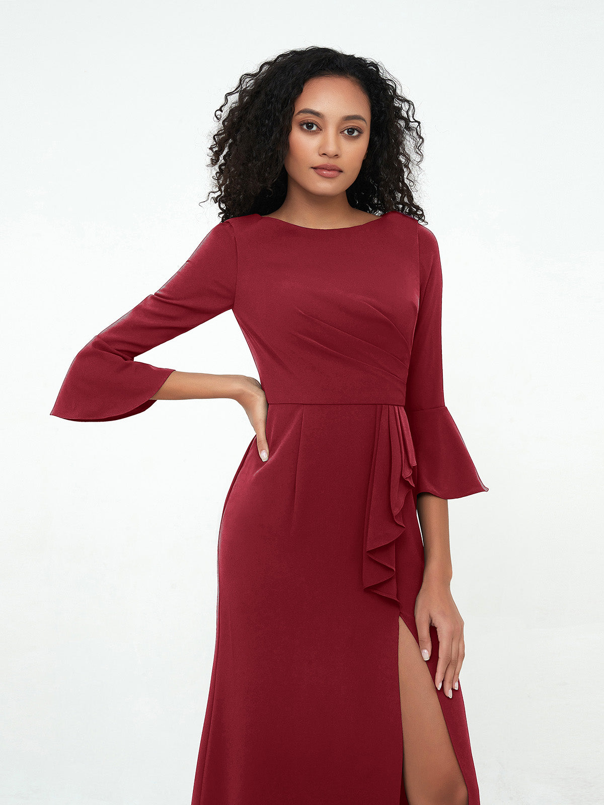 Mermaid Sexy Trumpet Sleeves Dresses with Slit-Burgundy