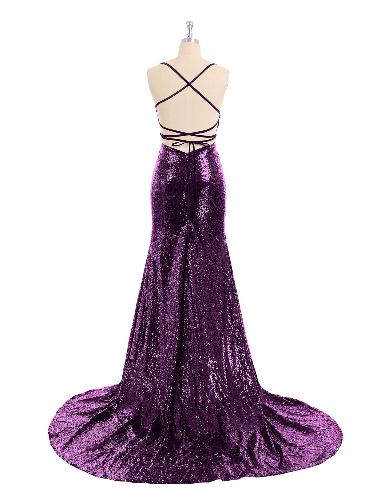 Backless Mermaid Sequins Gown with Train-Grape