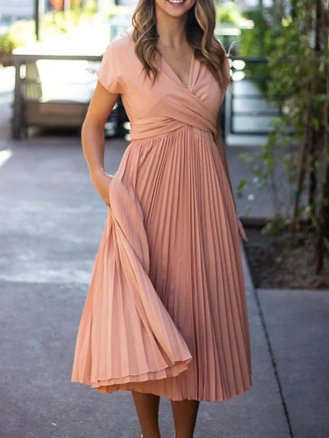 A-Line Mother of the Bride Dress Elegant V Neck Ankle Length Chiffon Short Sleeve with Sash / Ribbon Tier Ruching - RongMoon