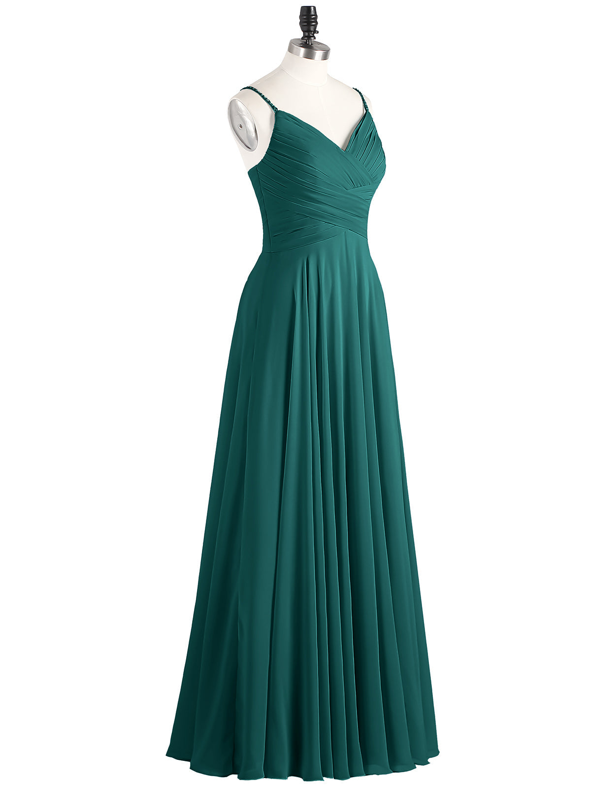 Spaghetti Strap Chiffon Dress with V Neck-Peacock