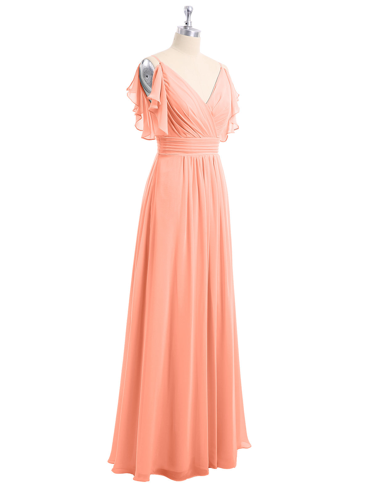 Spaghetti Strap Ruffles V-neck Chiffon Dresses Sunset