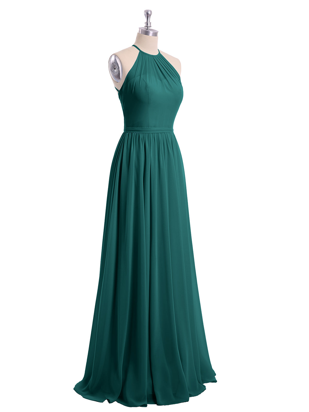 Halter Long Chiffon Gowns with Double Straps-Peacock