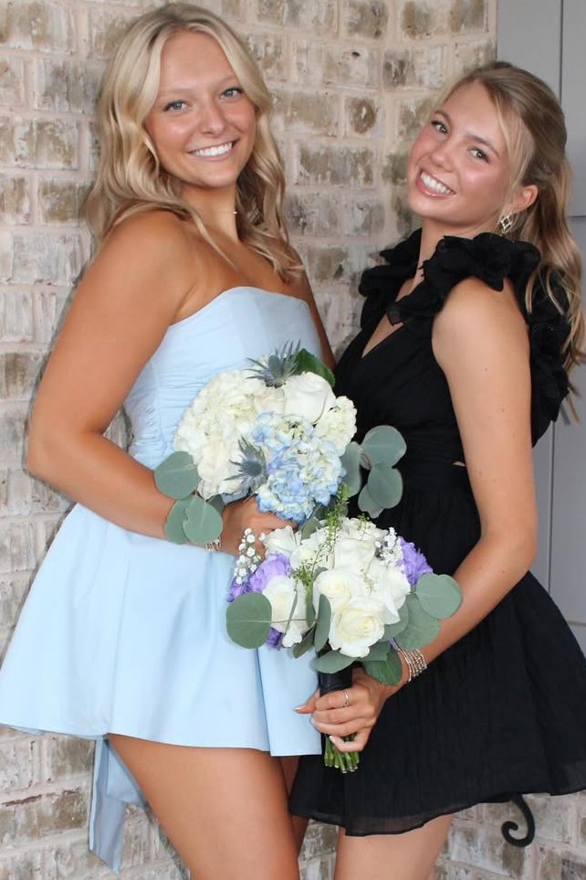 Blue A-Line Strapless Empire-Waist Sleeveless Short Homecoming Dress