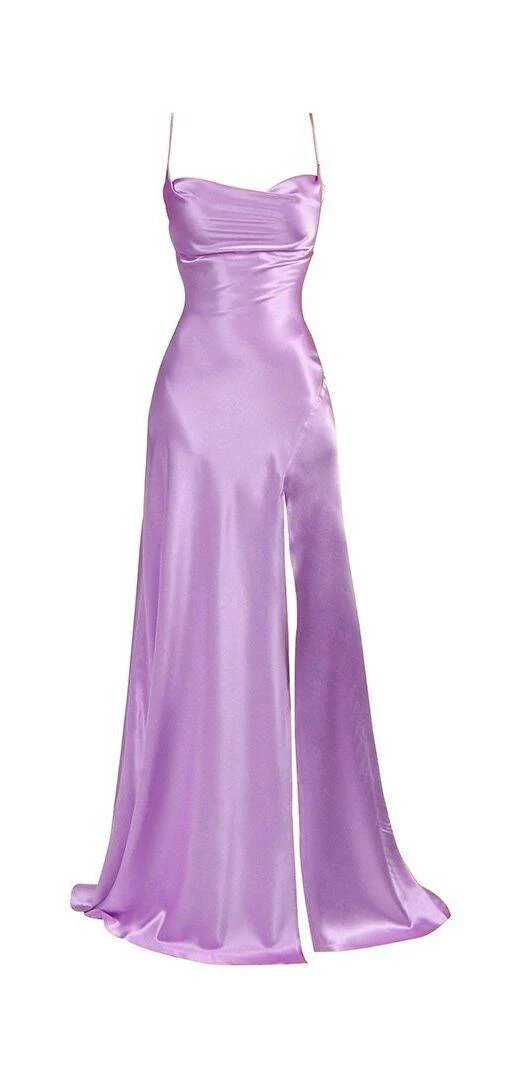 Simple Blue Spaghetti Straps Prom Dress With Split cc667